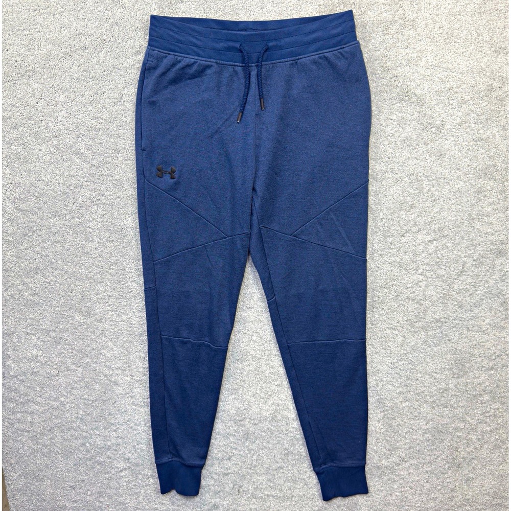 Under Armour Joggers Mens Medium Navy Blue Fitted Tapered Sweatpants Drawstring